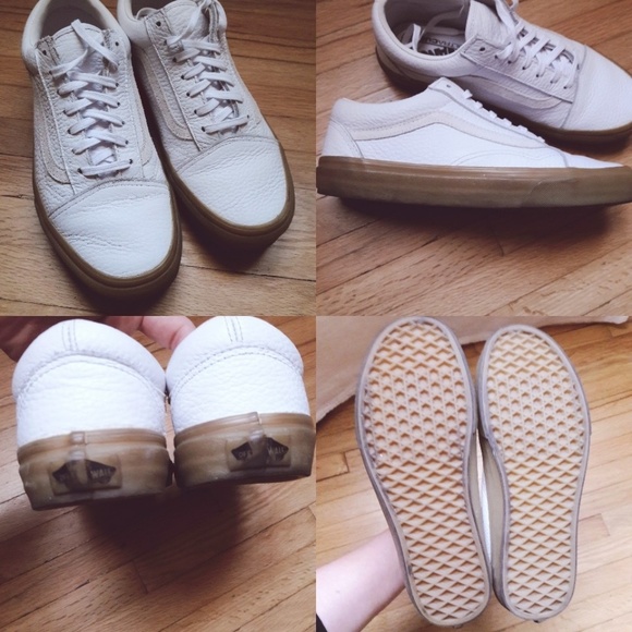 white leather vans gum sole